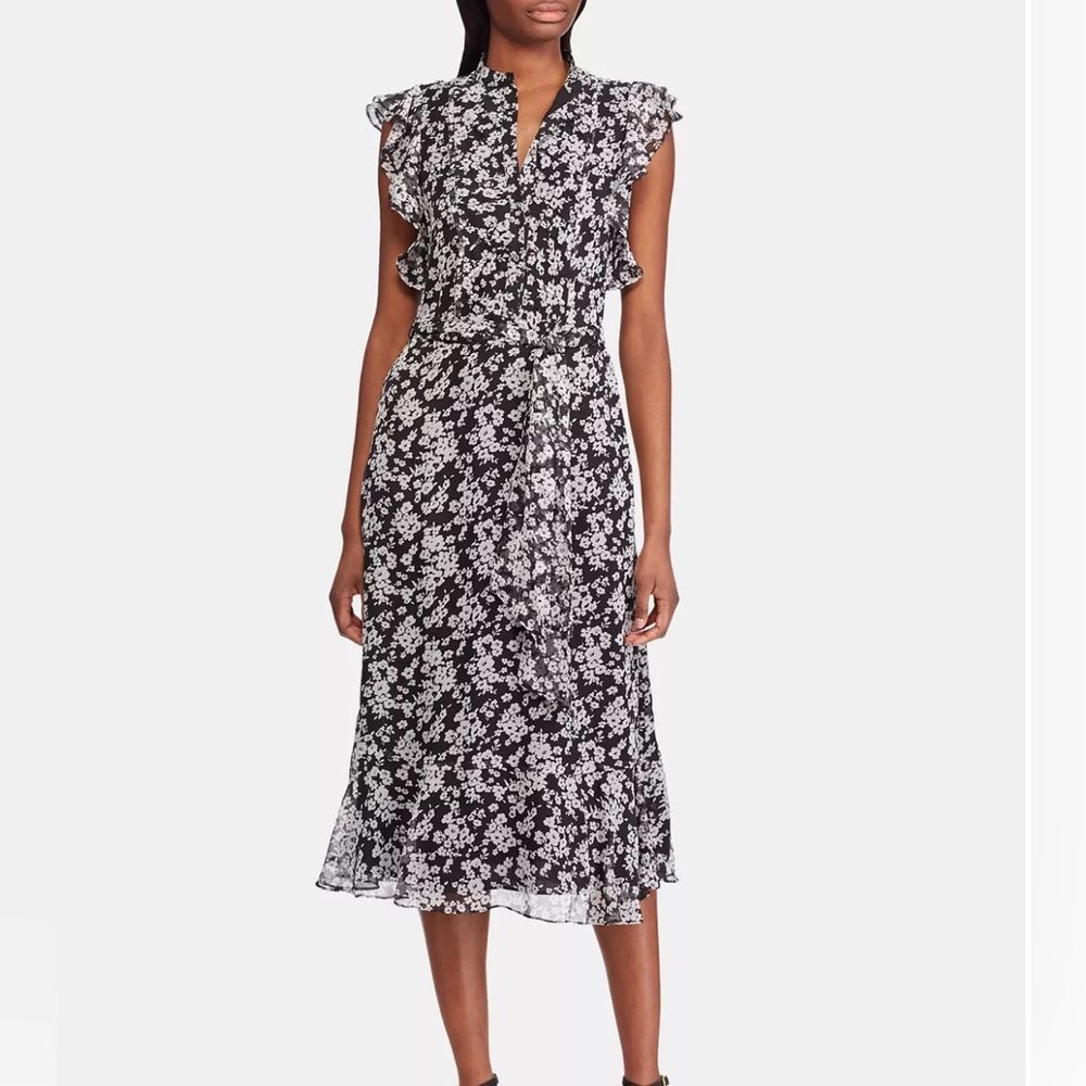 Lauren Ralph Lauren Georgette Floral Print Flutter Sleeve Button Front Flowy  16